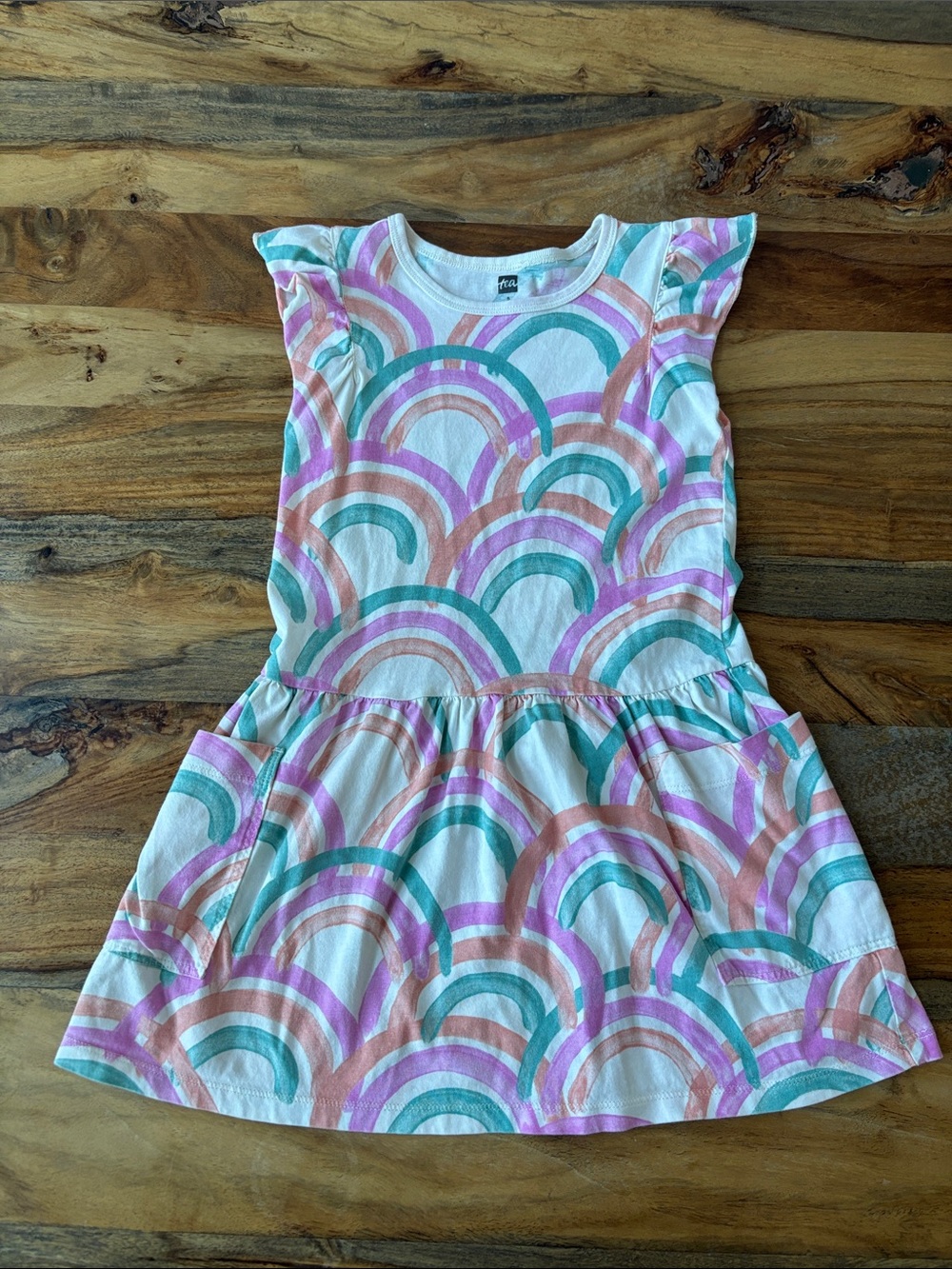 Tea Collection White Dress with Pink and Teal Rainbow Arches